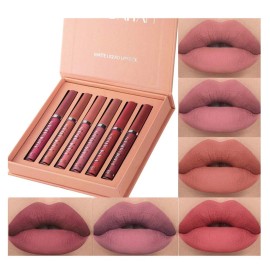 BONNIE CHOICE 6Pcs Nude Matte Liquid Lipstick Set, Waterproof Long Lasting Non-Stick Cup Nude Lipstick 24 Hour Not Fade Matte Lipstick Professional Lip Gloss Makeup Christmas Gifts for Women (Set B)