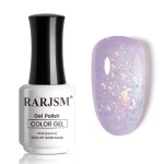 RARJSM Light Purple Glitter Gel Nail Polish Blue Green Big Rainbow Flakes Finish Shimmer Gelpolish 15ml Soak Off Sheer Jelly Tone Color Home Salon French Manicure Varnish Curing Requires