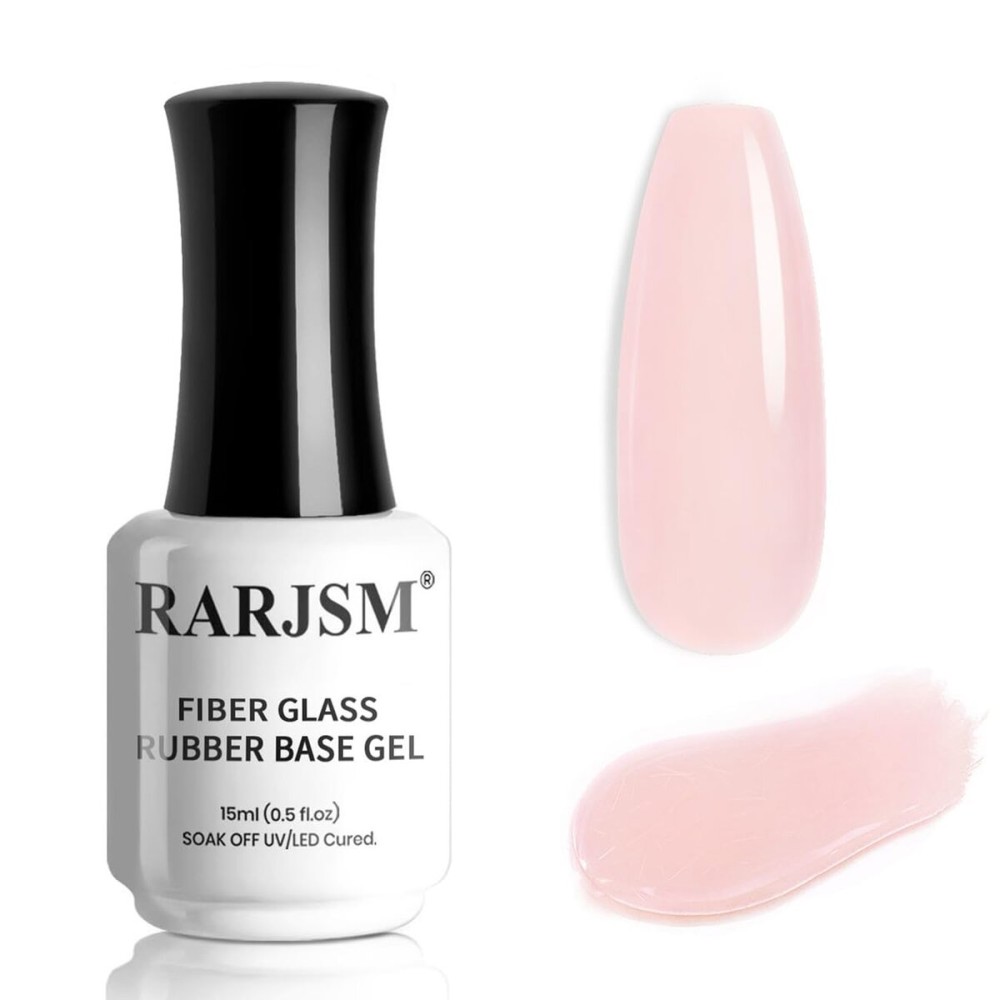 RARJSM Nude Soft Pink Fiber Glass Rubber Base Gel Nail Polish for Repair Broken Nails StrengthenerGel Base Coat Transparent Brush on Building Gel in a Bottle Soak Off UV LED Curing Requires 15ml