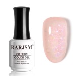 RARJSM Nude Soft Pink Glitter Gel Nail Polish Blue Green Big Rainbow Flakes Finish Shimmer Gelpolish 15ml Soak Off Nuded Skin Tone Color Home Salon French Manicure Varnish Curing Requires