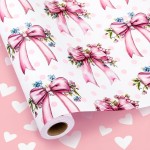 MAYPLUSS Pink Bow Wrapping Paper Roll, Girl Birthday Wrapping Paper, Reversible Girly Feminine Pink Gift Wrap with Bow Print for Baby Shower, Christmas, Valentine\'s Day, Mother\'s Day (17 In X 33 Ft)