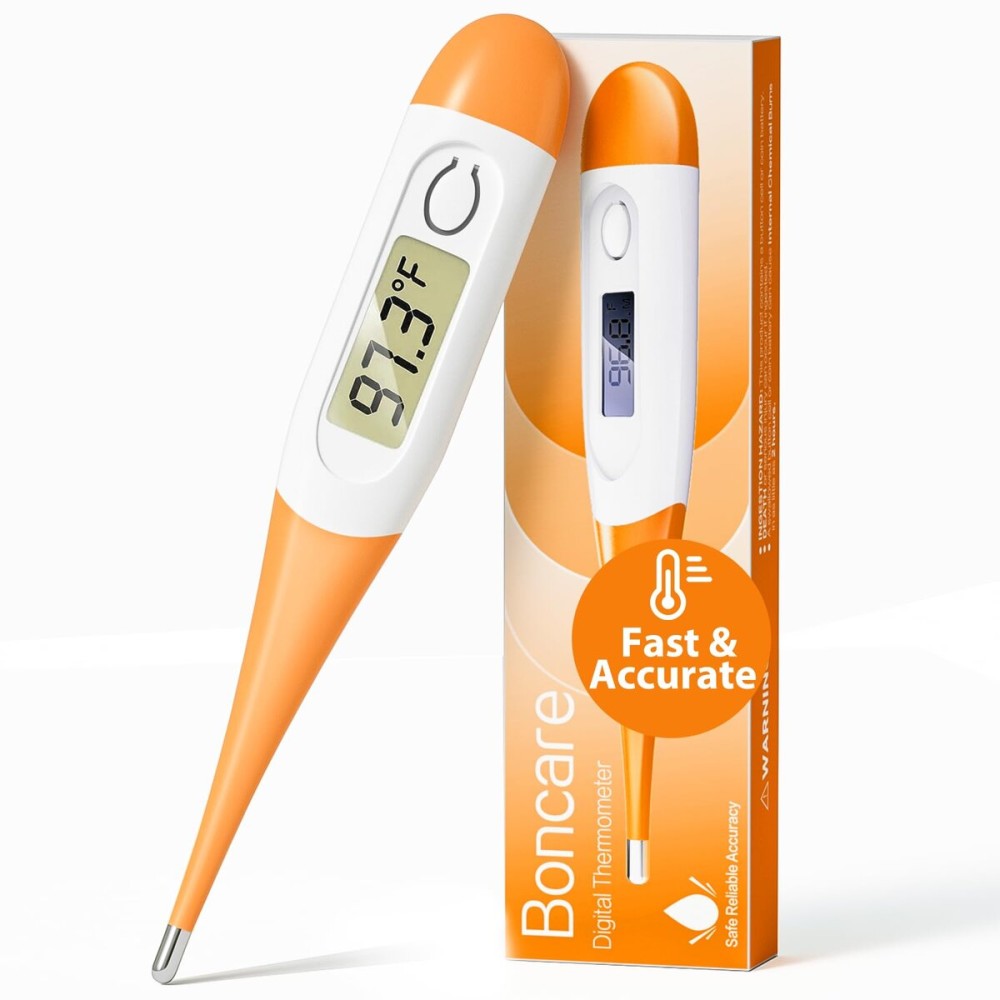 Boncare 10 Seconds Digital Thermometer for Adults and Kids - Accurate & Safe Rectal Thermometer for Baby with Fever Alarm, Oral Thermometer (Orange)