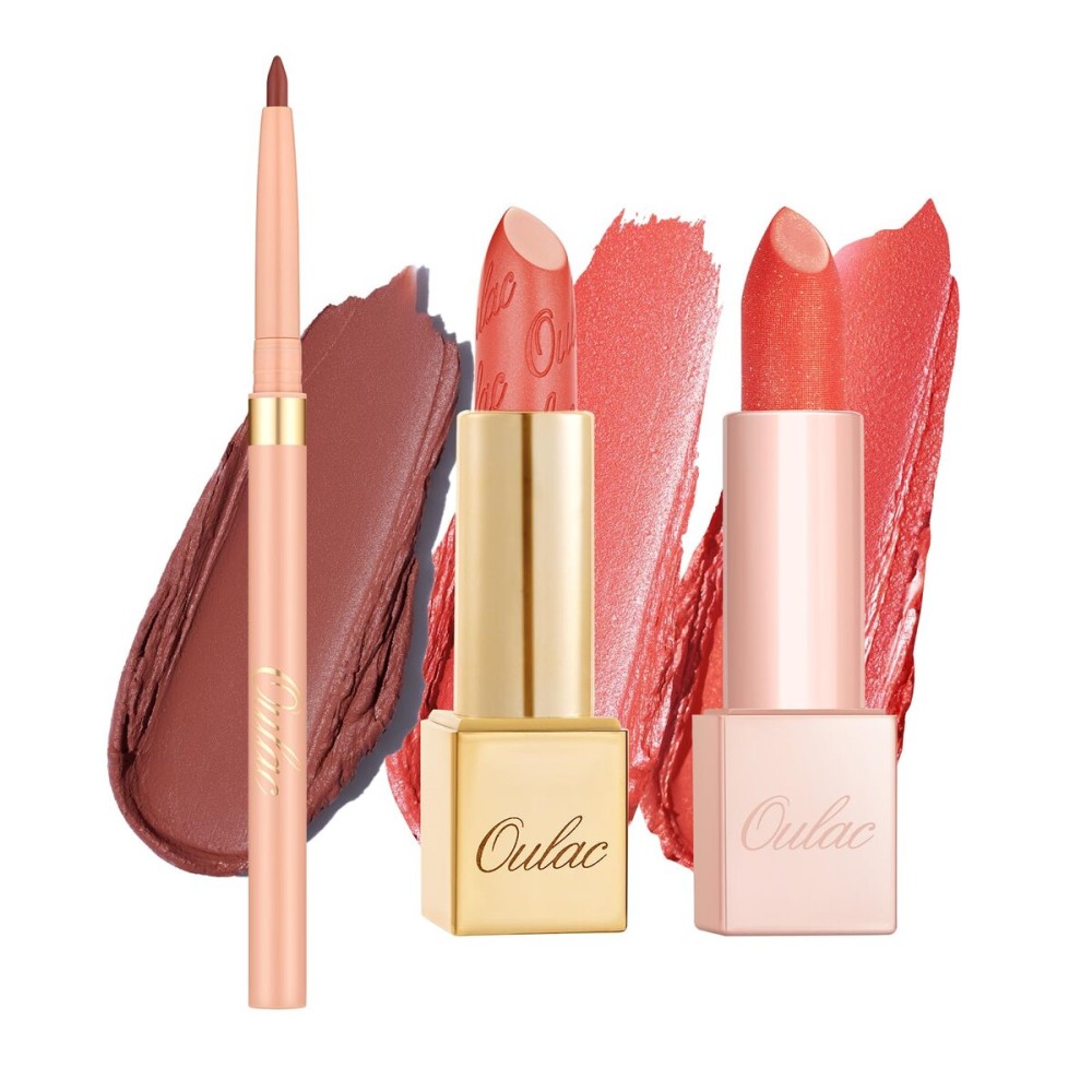 Oulac Lipstick & Lipliner Set 3PCS High Impact Lipcolor with Moisturizing Formula, Vegan Beauty, Full-Coverage Lip Color, Gift Lipstick for Women, LL05+GM12+PG04