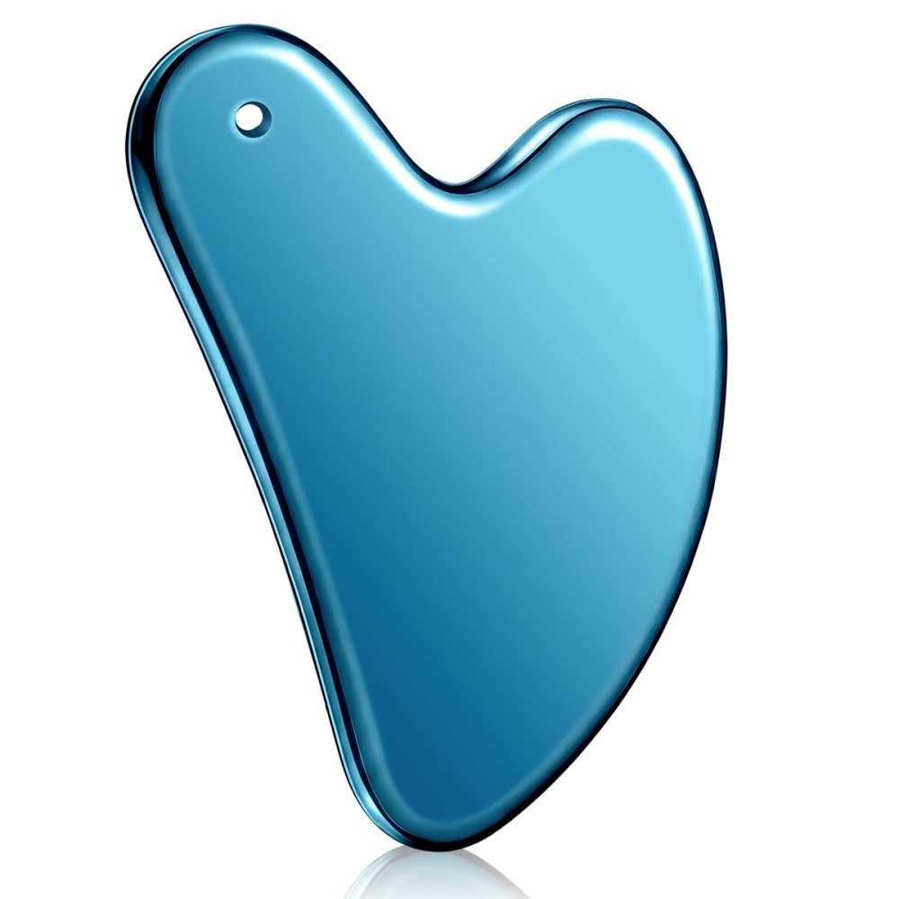 Nuanchu Stainless Steel Gua Sha Facial Tools Metal Guasha Tool for Face Body Jawline Shaper, Double Chin Reducer, Puffiness Reducing, Lymphatic Drainage Massager Skin Care Gift with Pouch(Blue)