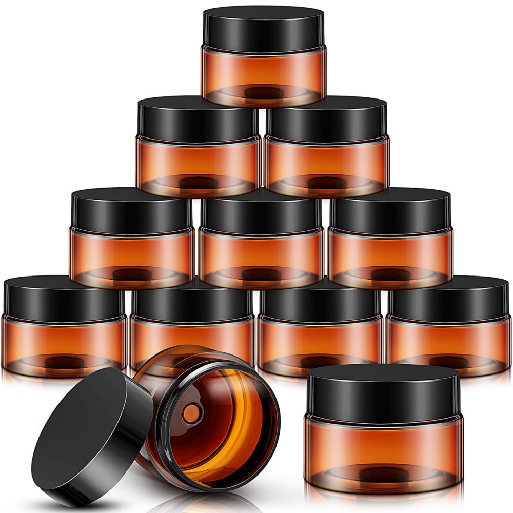 SATINIOR 12 Pack 32 oz Plastic Container Jars with Lids Round Clear Travel Cosmetic Container Jars for Toiletries, Lotion, Cream, Ointments, Makeup, Rhinestone, Samples, Kitchen Storage(Amber)