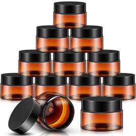 SATINIOR 12 Pack 32 oz Plastic Container Jars with Lids Round Clear Travel Cosmetic Container Jars for Toiletries, Lotion, Cream, Ointments, Makeup, Rhinestone, Samples, Kitchen Storage(Amber)