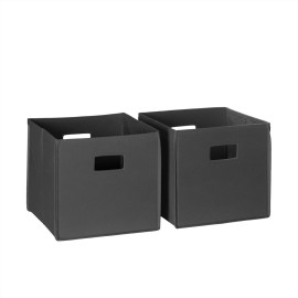 RiverRidge Kids 2pc Fabric Collapsible Storage Cube Organizers with Handles for Playroom Organization - Charcoal Gray