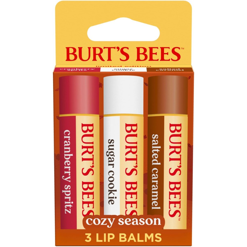 Burt\'s Bees Stocking Stuffers, Cozy Season Lip Balm Set for Christmas Gifts, With Responsibily Sourced Beeswax, Natural Origin Lip Care, 3 Tubes, 0.15 oz.