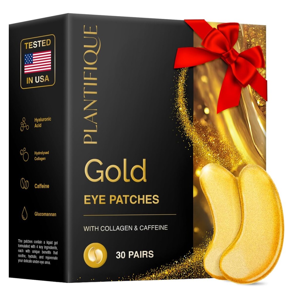 PLANTIFIQUE 24K Gold Eye Patches for Puffy Eyes | 30 Pairs | Gifts | Under Eye Masks for Dark Circles | Puffiness Eye Gels | Eye Mask Skincare