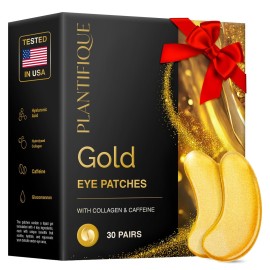 PLANTIFIQUE 24K Gold Eye Patches for Puffy Eyes | 30 Pairs | Gifts | Under Eye Masks for Dark Circles | Puffiness Eye Gels | Eye Mask Skincare