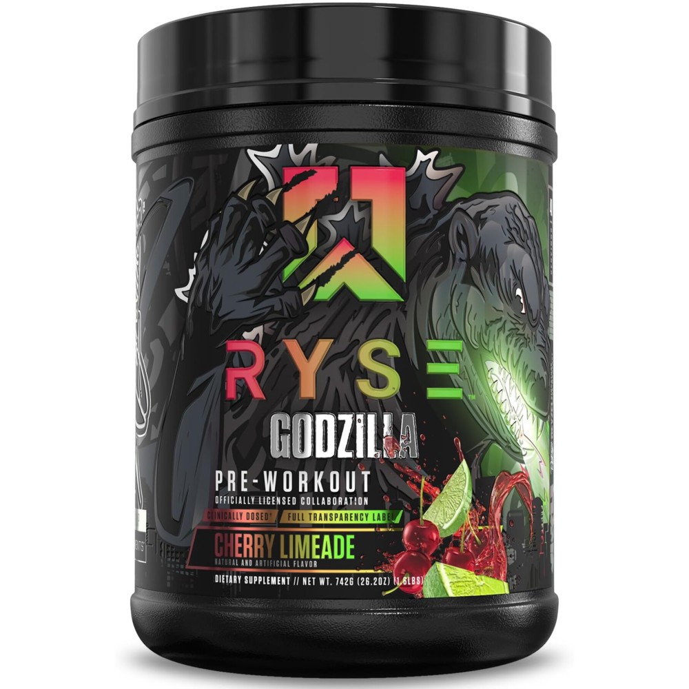 RYSE Godzilla X Noel Deyzel Pre Workout Powder - Cherry Limeade - 400mg Caffeine, High Stim Pre-Workout for Men & Women with Citrulline & Beta Alanine - Energy, Pump & Focus - 20/40 Servings