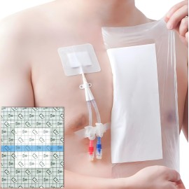 Waterproof Shower Cover Shields Dialysis Port Picc Line Chest Catheter PD Peritoneal Dialysis Chemo, Non-Stick Center Pad for Feeding Tube Peg G-Tube Patient Bandage Protector, 12x12(Pack of 7)