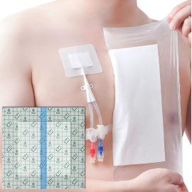 Waterproof Shower Cover Shields Dialysis Port Picc Line Chest Catheter PD Peritoneal Dialysis Chemo Non-Stick Center Pad for Feeding Tube Peg G-Tube Patient Bandage Protector, 10x10(Pack of 25)