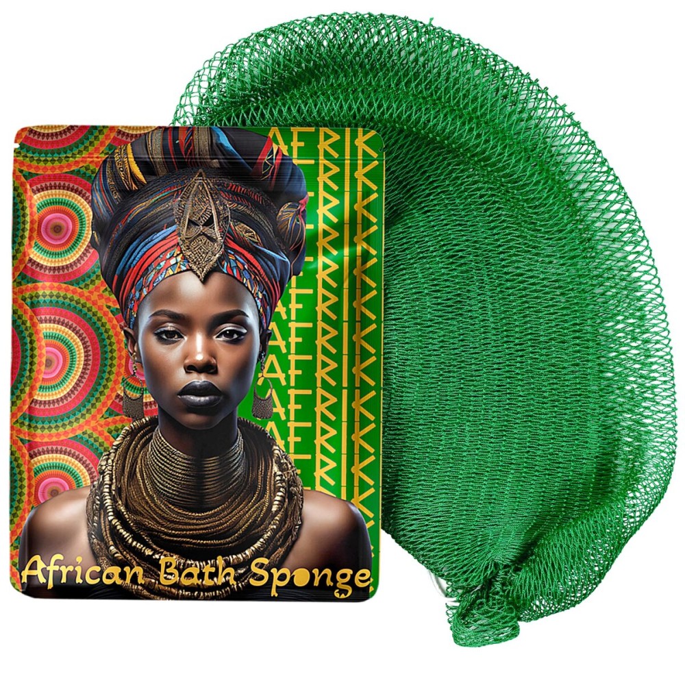 AFRIKI African Net Sponge - Exfoliating Body Scrubber, Black Owned & Rooted in Africa, All Skin Types | 45 in Long (Emerald Green)