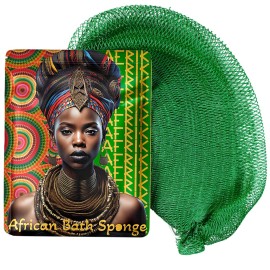 AFRIKI African Net Sponge - Exfoliating Body Scrubber, Black Owned & Rooted in Africa, All Skin Types | 45 in Long (Emerald Green)