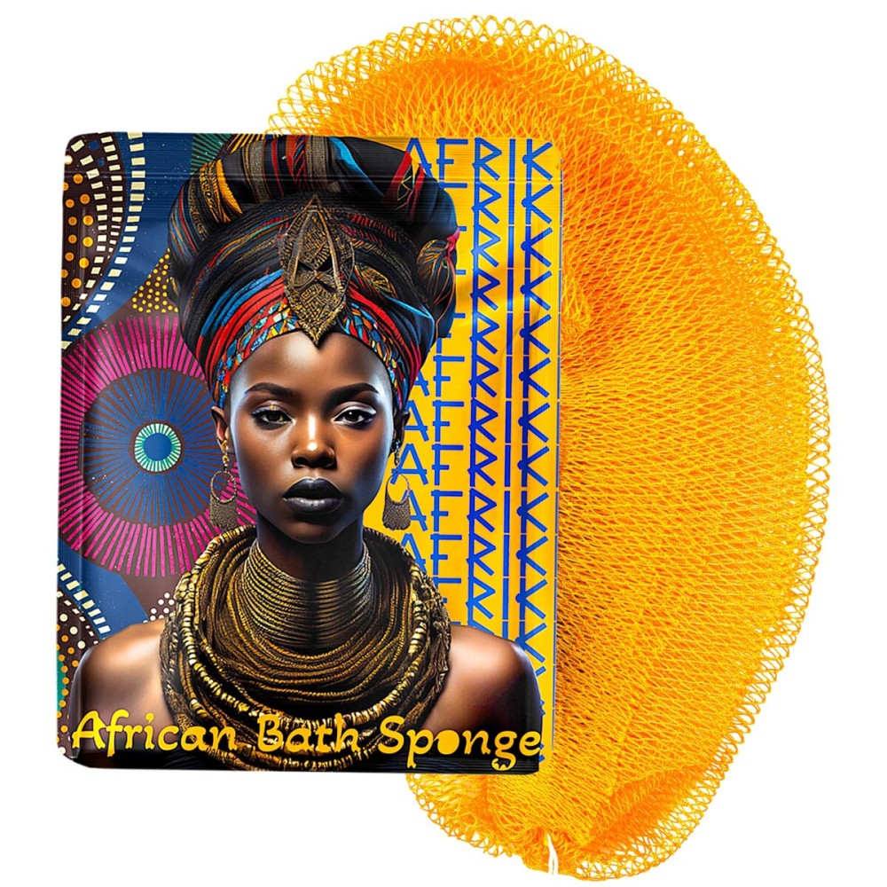 AFRIKI African Net Sponge - Exfoliating Body Scrubber, Black Owned & Rooted in Africa, All Skin Types | 45 in Long (Honey Yellow)