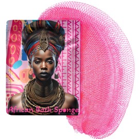 AFRIKI African Net Sponge - Exfoliating Body Scrubber, Black Owned & Rooted in Africa, All Skin Types | 45 in Long (Pink)