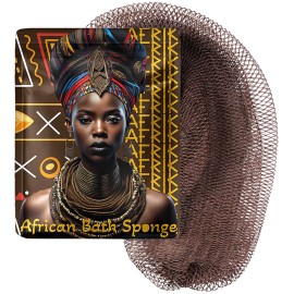 AFRIKI African Net Sponge - Exfoliating Body Scrubber, Black Owned & Rooted in Africa, All Skin Types | 45 in Long (Brown)