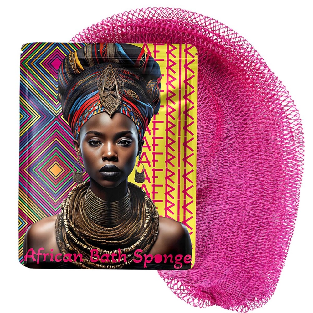AFRIKI African Net Sponge - Exfoliating Body Scrubber, Black Owned & Rooted in Africa, All Skin Types | 45 in Long (Camelia)