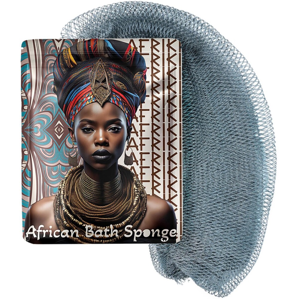 AFRIKI African Net Sponge - Exfoliating Body Scrubber, Black Owned & Rooted in Africa, All Skin Types | 45 in Long (Slate)