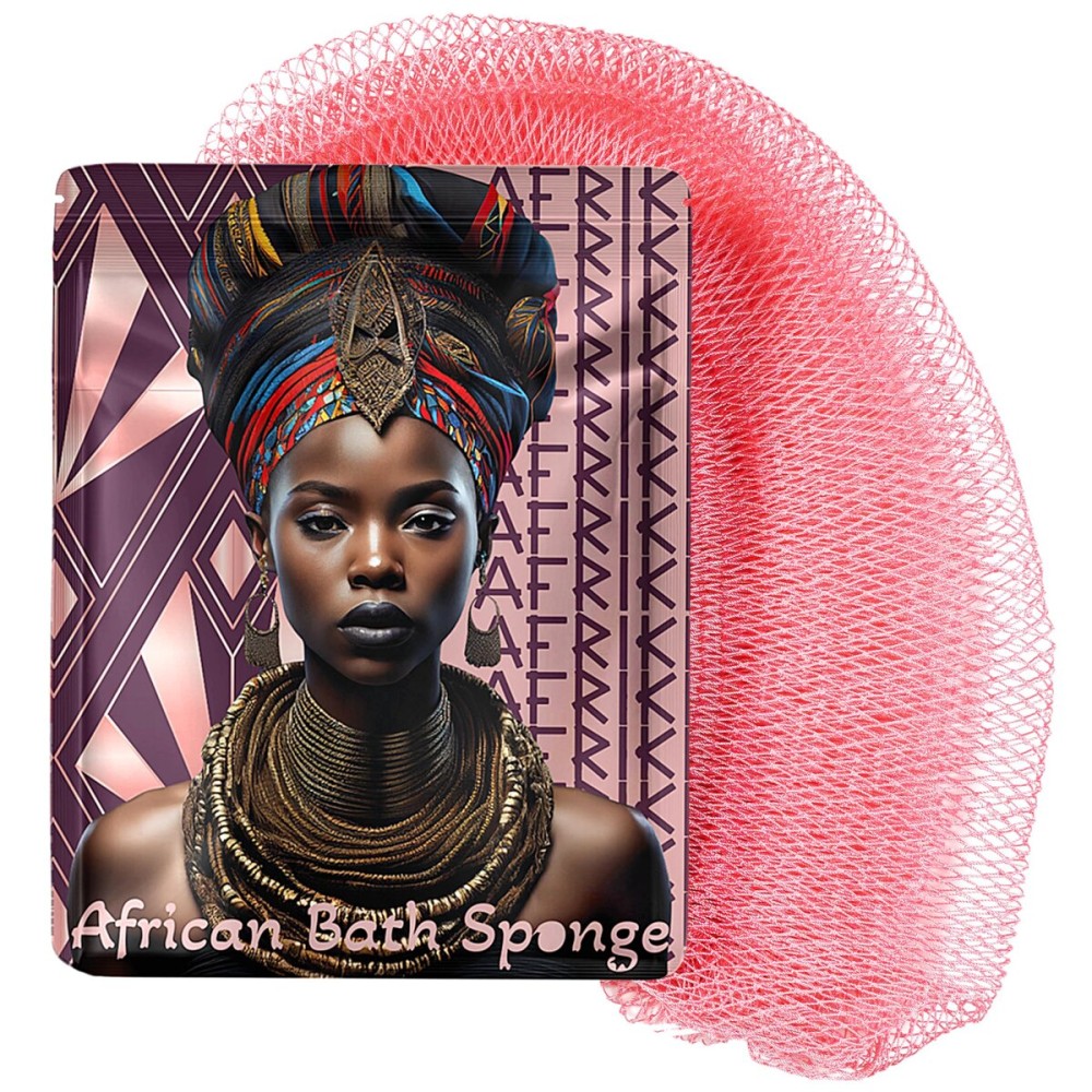 AFRIKI African Net Sponge - Exfoliating Body Scrubber, Black Owned & Rooted in Africa, All Skin Types | 45 in Long (Rose Gold)