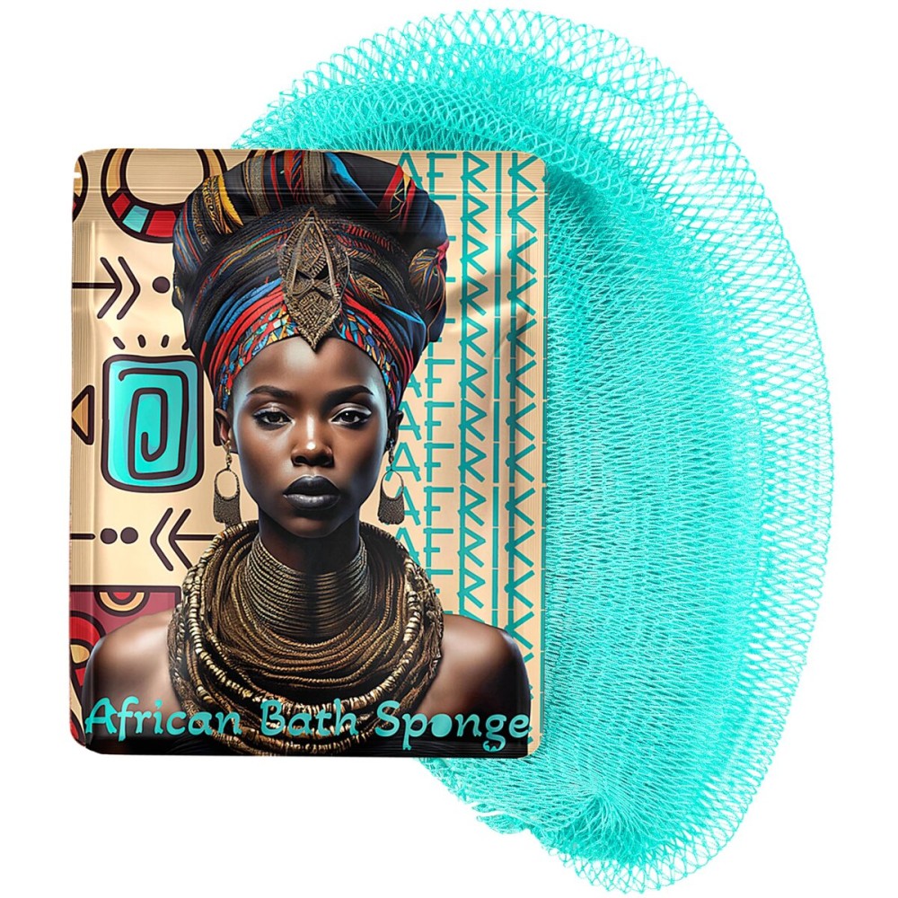 AFRIKI African Net Sponge - Exfoliating Body Scrubber, Black Owned & Rooted in Africa, All Skin Types | 45 in Long (Turquoise)