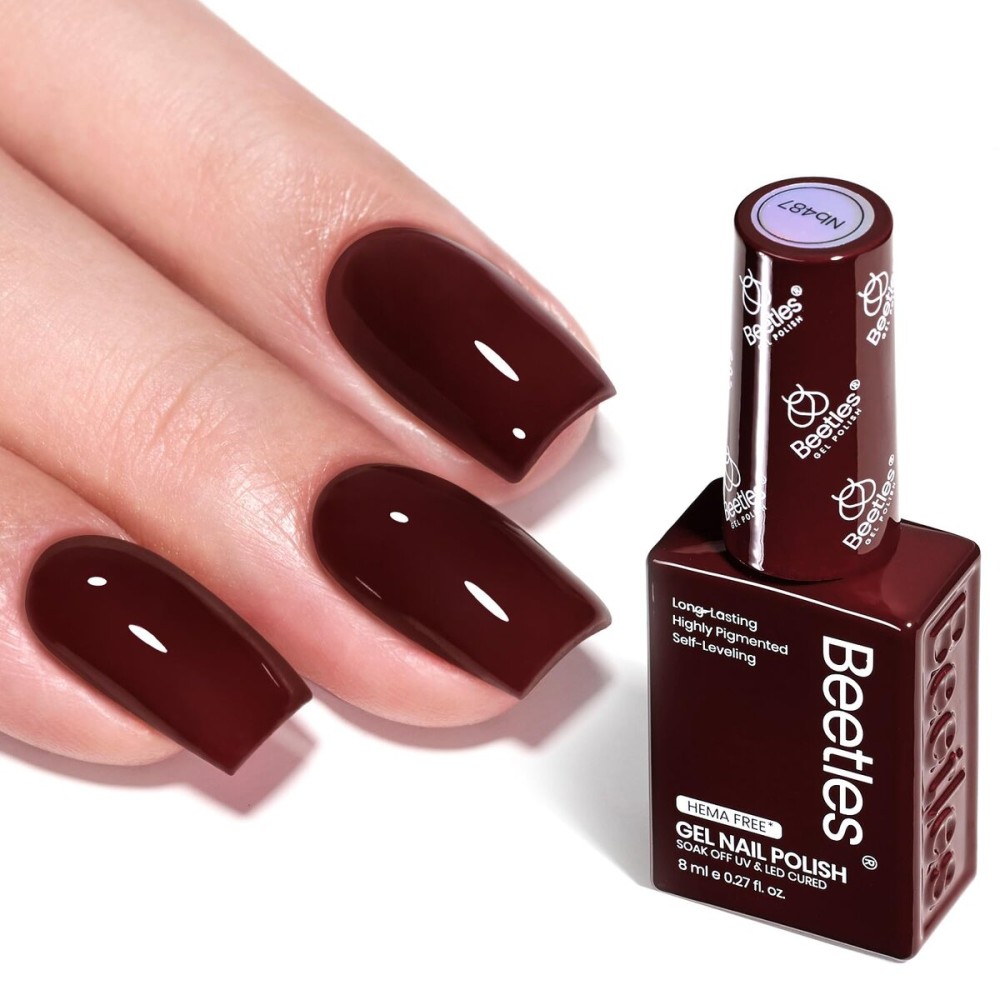 Beetles Burgundy Gel Nail Polish - Merlot Wine HEMA-Free Gel Polish Wine Burgundy Nail Color Long-Lasting Soak Off UV LED Nail Art Home Salon 8ml
