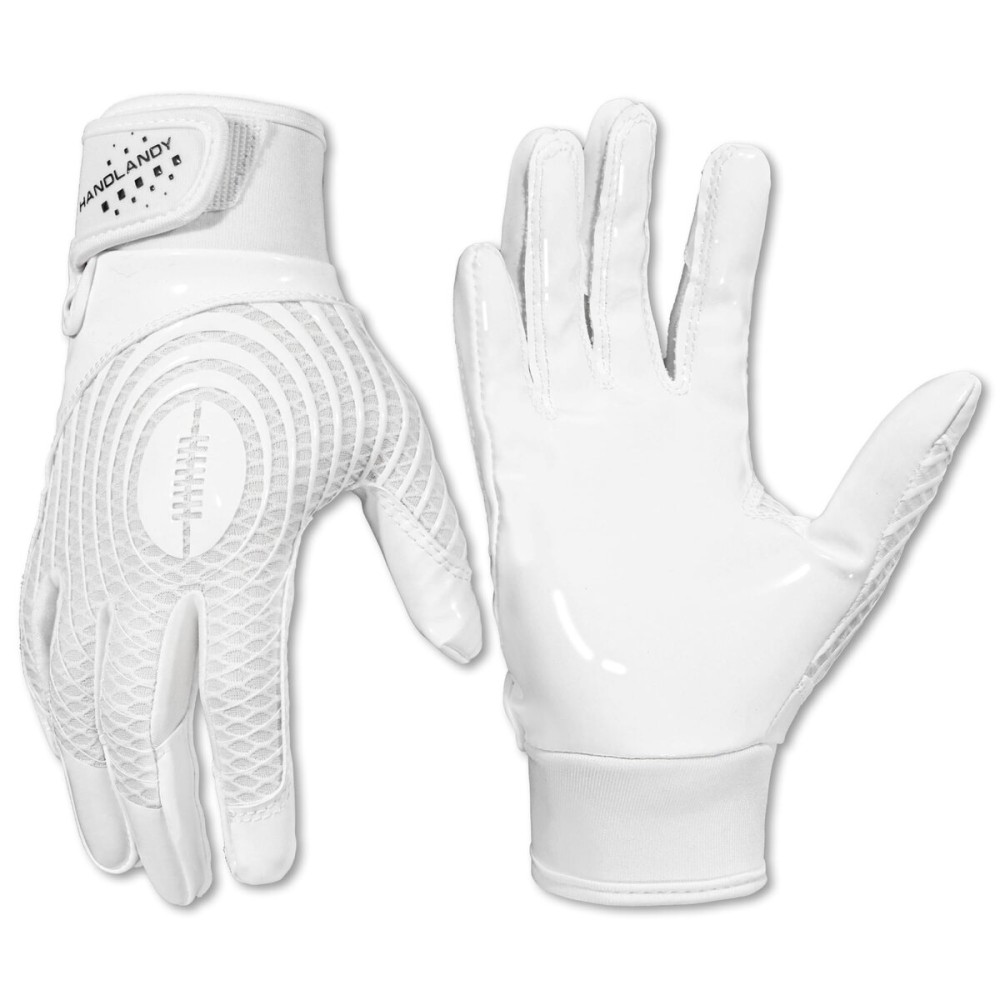 HANDLANDY Football Gloves, Super Grip Men\'s Receiver Gloves Best Gift for Men and Women (Cream White, Adult Small)