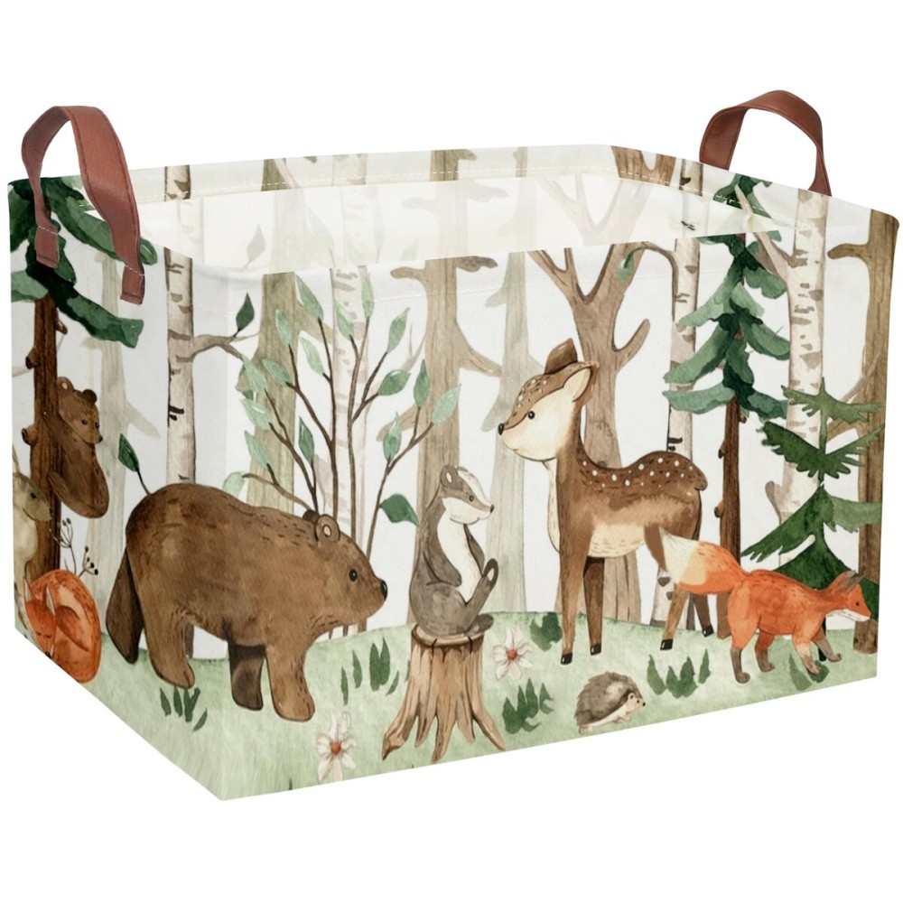 Sanjiaofeng Rectangular Kids Basket Animal Storage Bins,Woodland Storage Baskets with Handles.Clothers,Toys,Books,Kid\'s Gifts Storage. (Tree animal)
