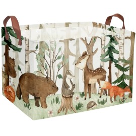 Sanjiaofeng Rectangular Kids Basket Animal Storage Bins,Woodland Storage Baskets with Handles.Clothers,Toys,Books,Kid\'s Gifts Storage. (Tree animal)