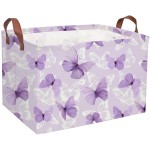 Sanjiaofeng Rectangular Kids Basket Butterfly Storage Bins,Girls Storage Basket with Handles.Clothers,Toys,Books,Kid\'s Gifts Bins. (Purple Butterfly)