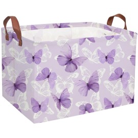 Sanjiaofeng Rectangular Kids Basket Butterfly Storage Bins,Girls Storage Basket with Handles.Clothers,Toys,Books,Kid\'s Gifts Bins. (Purple Butterfly)