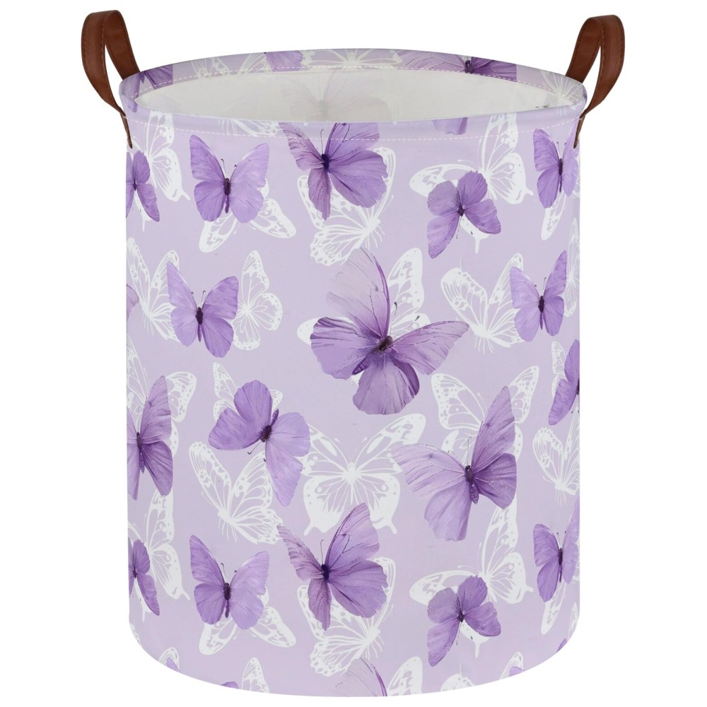 Sanjiaofen Kids Laundry Hamper,Butterfly Laundry Basket Collapsible Girls Storage Baskets for Home Decor,Office,Toy Organizer,(Purple Butterfly