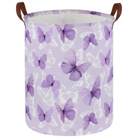 Sanjiaofen Kids Laundry Hamper,Butterfly Laundry Basket Collapsible Girls Storage Baskets for Home Decor,Office,Toy Organizer,(Purple Butterfly