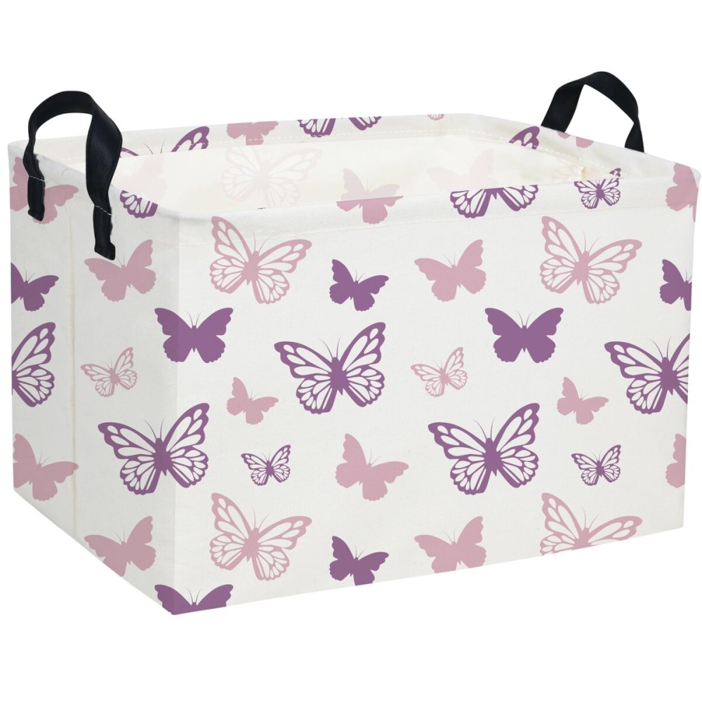 Essme Rectangular Butterfly Baskets,Kids Storage Basket with Handles for Girls Room Decor, Girls Storage BinPurple Butterfly