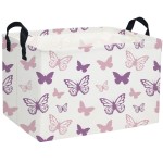 Essme Rectangular Butterfly Baskets,Kids Storage Basket with Handles for Girls Room Decor, Girls Storage BinPurple Butterfly