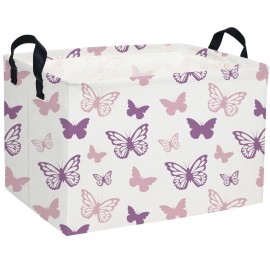 Essme Rectangular Butterfly Baskets,Kids Storage Basket with Handles for Girls Room Decor, Girls Storage BinPurple Butterfly
