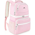 MATEIN Cooler Backpack for Women, 26 Cans Lunch Backpack with Cooler Compartment, Leak-Proof Double Layer Lightweight Soft Coolers Bag Portable Lunchbox Back Pack for Beach Travel Picnic, Pink