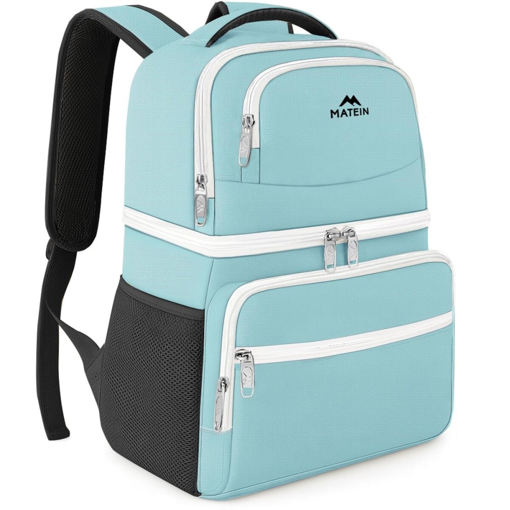 MATEIN Backpack Cooler for Women, 26 Cans Insulated Lunch Cooler Backpack Double Layer Coolers Bag, Leak-Proof Soft Lunch Box Backpacks with Cooler Compartment Beer Gifts for Travel Beach, Cyan