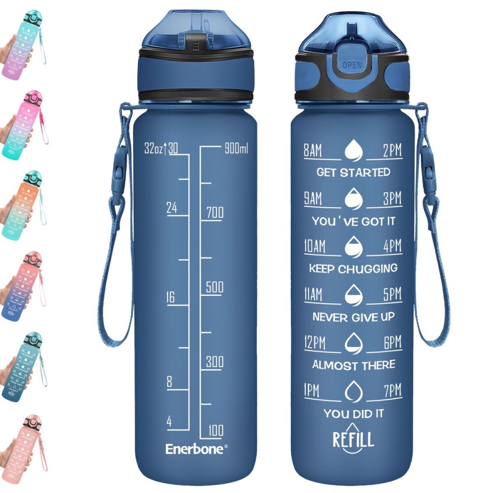 Enerbone 32 oz Water Bottle with Times to Drink and Straw, Motivational Drinking Water Bottles with Carrying Strap, Leakproof BPA & Toxic Free, Ensure You Drink Enough Water for Fitness Gym Outdoor