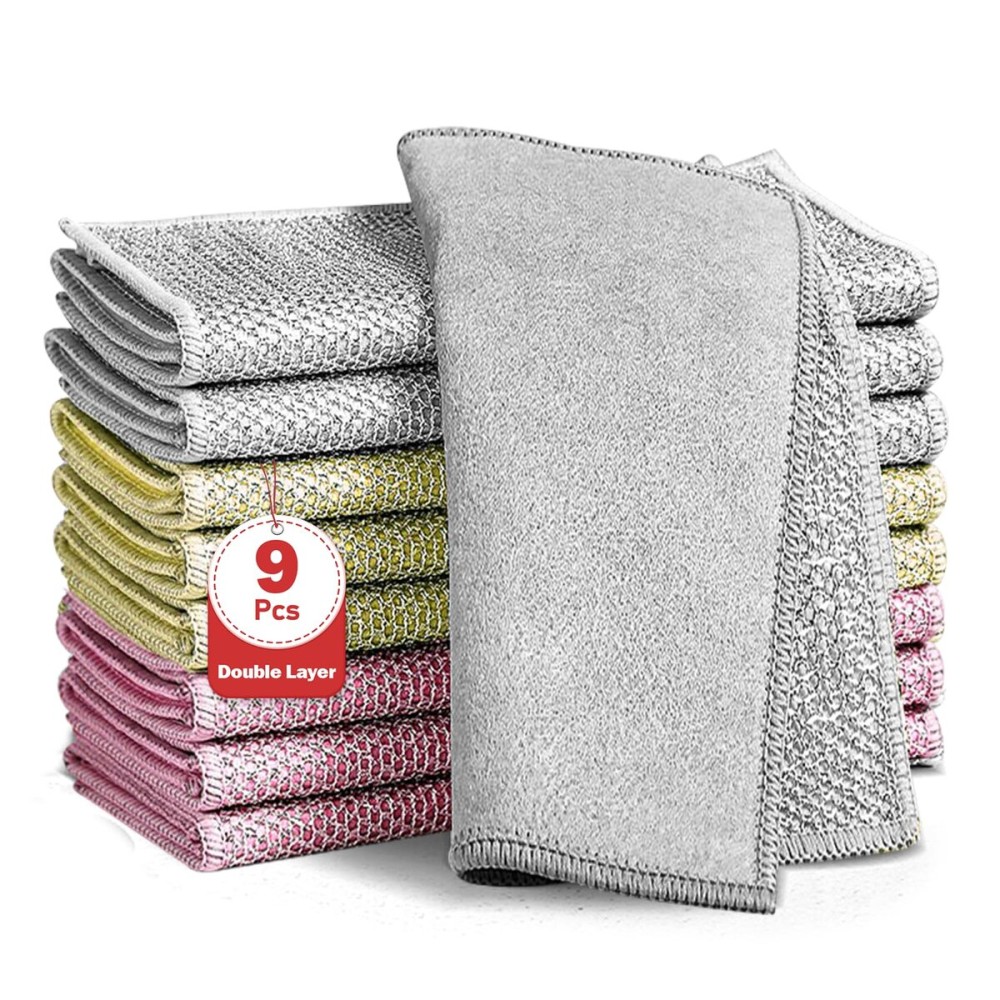 XANGNIER 9 Pcs Non Scratch Wire Dishcloth,2025 New Upgrade Steel Wool Cleaning Cloths for Wet and Dry,Multipurpose Wire Dishwashing Rag,Metal Mesh Miracle Cleaning Cloths for Kitchen,Dishes,Sink