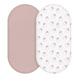 Muslin Bassinet Fitted Sheets, 2 Pack for Baby Boy and Girl, Soft Breathable Baby Pad/Mattress Sheet, Fit for Hourglass Oval and Rectangle Bassinet Mattress (Pink Cloud)