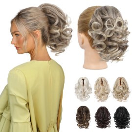 REECHO 9 Short Ponytail Extension, Classic Loose Curly Wavy Claw Clip Pony tails Hair Extensions HP001 Hairpieces for Women (Glazed Mocha to Blonde)