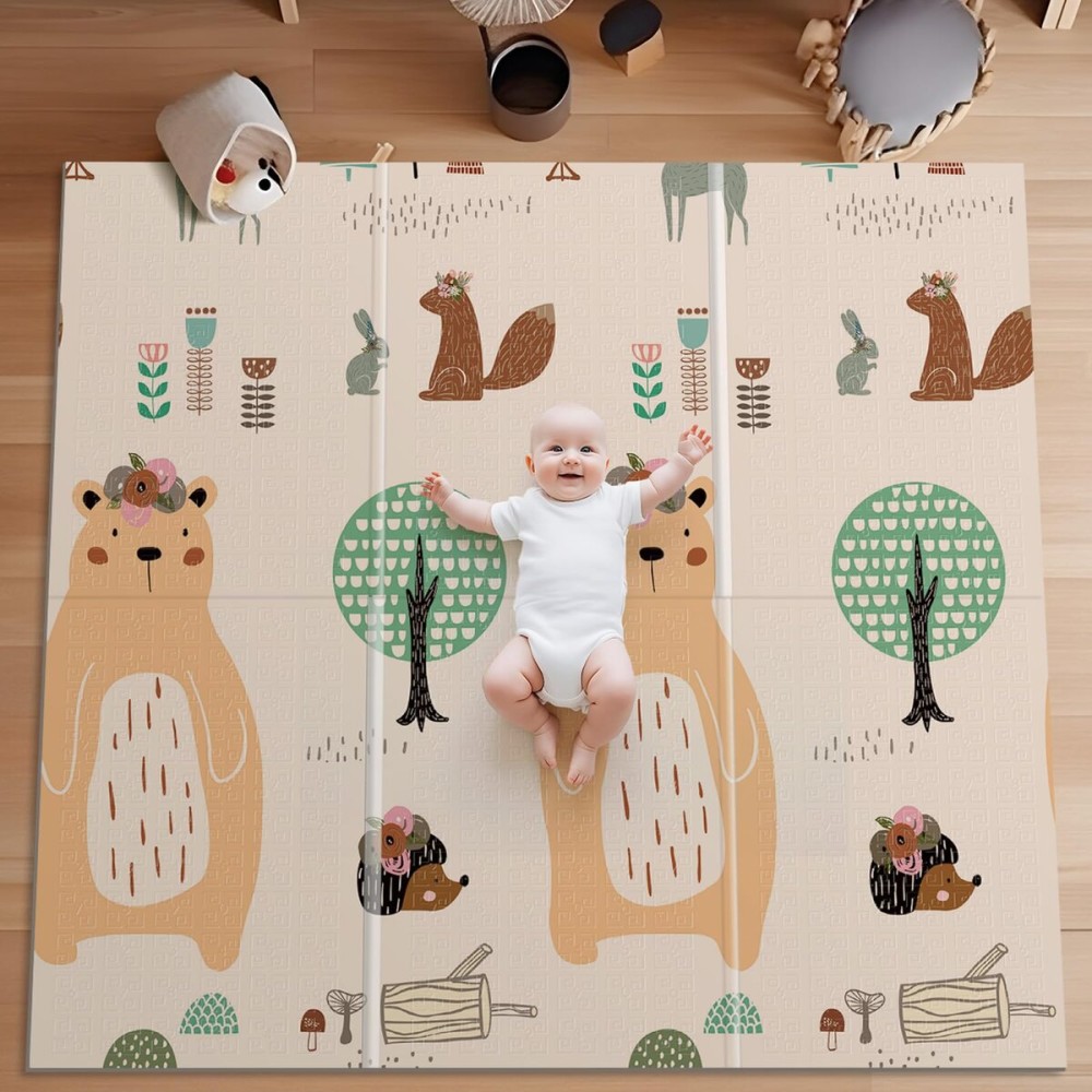 UANLAUO Foldable Baby Play Mat for Babies 6-12 Months, Foam Playmat for Floor 59 x59 Babies Kids Play Mat - Reversible Lightweight Easy Storage and Travel, Waterproof Activity Playmats for Toddlers