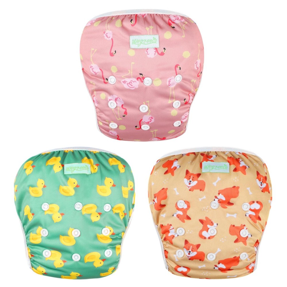 wegreeco Baby & Toddler Snap One Size Adjustable Reusable Baby Swim Diaper (Yellow Ducks, Large, 3 Pack)