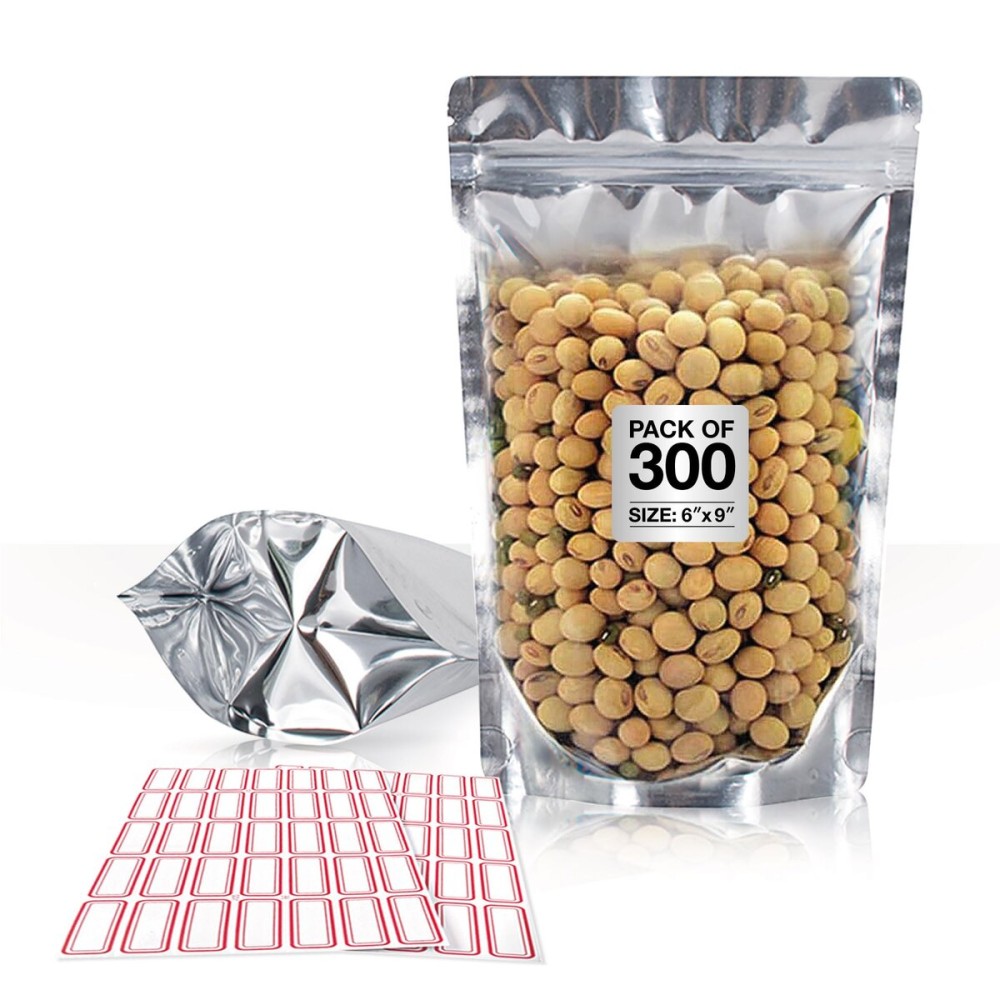 BELLE KR 6x9 Mylar Bags Stand Up - Pack Of 300-7.5mil Thick - Clear Mylar Bags with See Through Window for Freeze Dryer