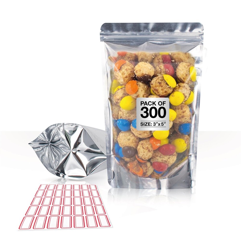 BELLE KR 3x5 Small Mylar Bags for Freeze Dried Candy - Pack Of 300-4 Mil Thick - Clear Mylar Bags with See Through Window for Freeze Drying