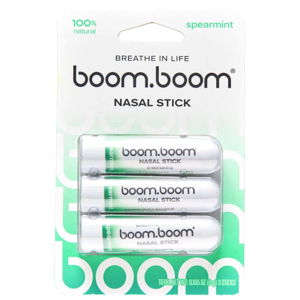 BoomBoom Nasal Stick | Vapor Flow Technology | Cool Refreshing Sensation | Natural Mood Boost | Simple Ingredients | Essential Oils + Menthol Inhaler (Spearmint)