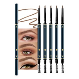 FeiCuiYun 5 Pcs Eyebrow Pencils for Women, Waterproof Professional Makeup Micro Brow Pencil, Dark Coffee Brow Kit with Eyebrow Brush, Ultra-Fine Mechanical Pencil, Vegan&Cruelty-Free (C05Dark Coffee)