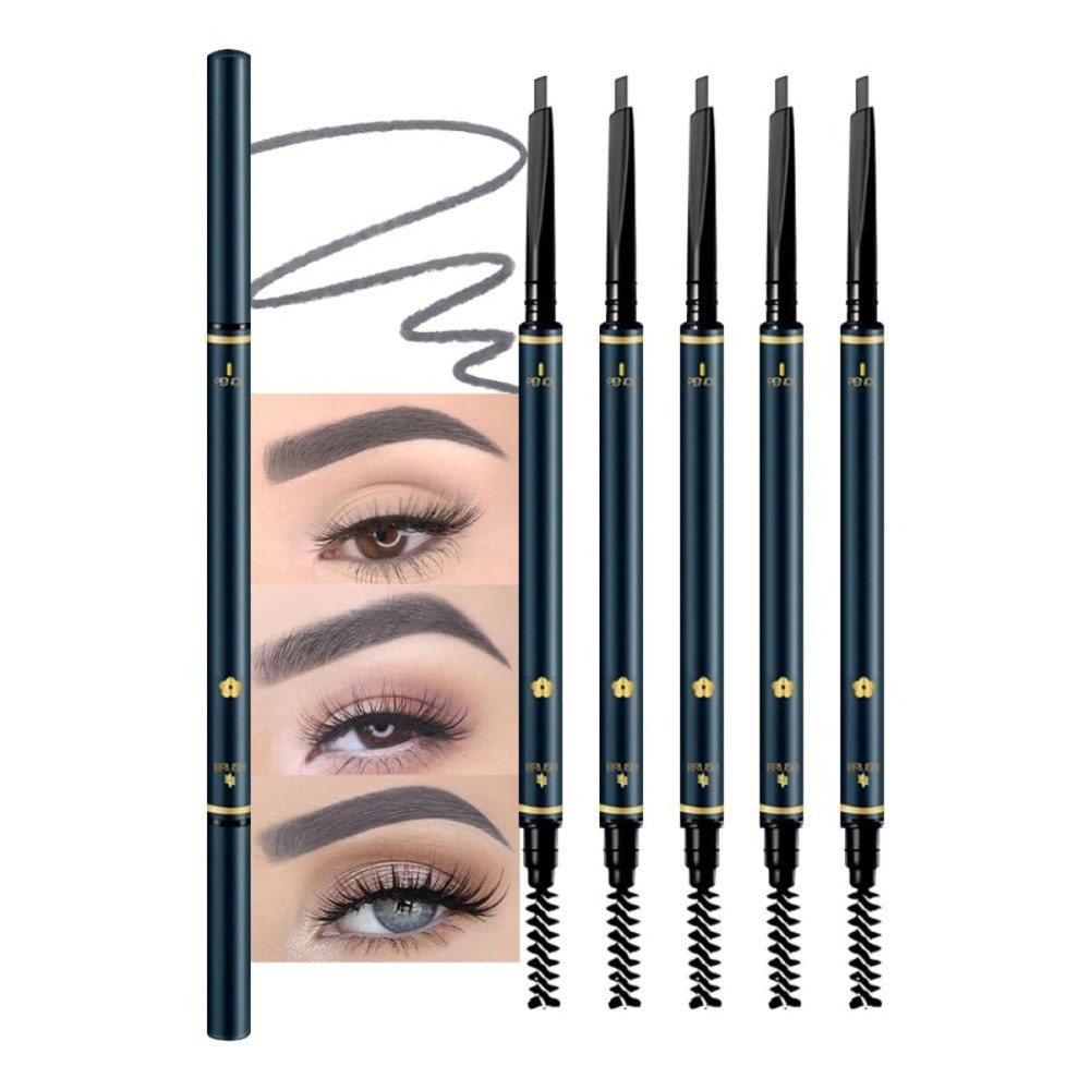 FeiCuiYun 5 Pcs Eyebrow Pencils for Women, Waterproof Professional Makeup Micro Brow Pencil, Grey Brow Kit with Eyebrow Brush, Ultra-Fine Mechanical Pencil, Vegan&Cruelty-Free (C04Grey)